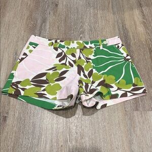 J-Crew Women’s Tropical Floral Green and Pink Shorts Vintage Y2K Low Fit Size 4